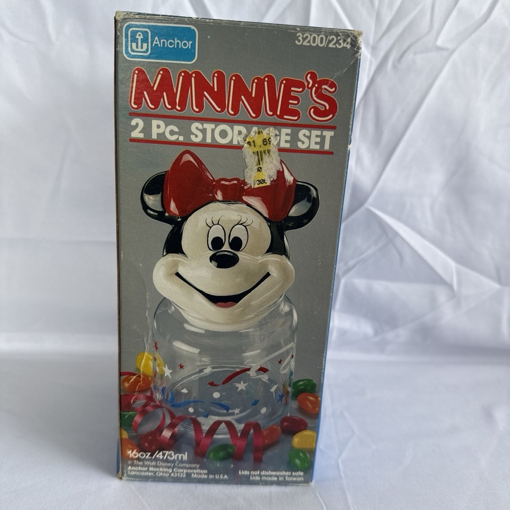 Minnie Mouse Glass Candy Treat Jar Anchor Hocking Disney 16oz 3200/234